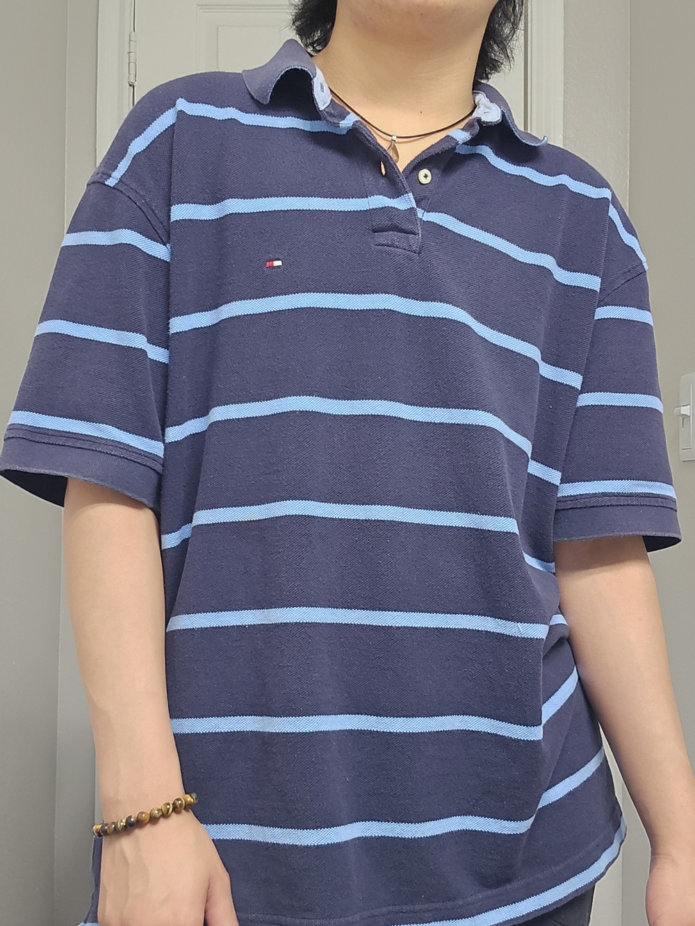 Tommy Hilfiger Men's Navy & Light Blue Striped Polo Shirt